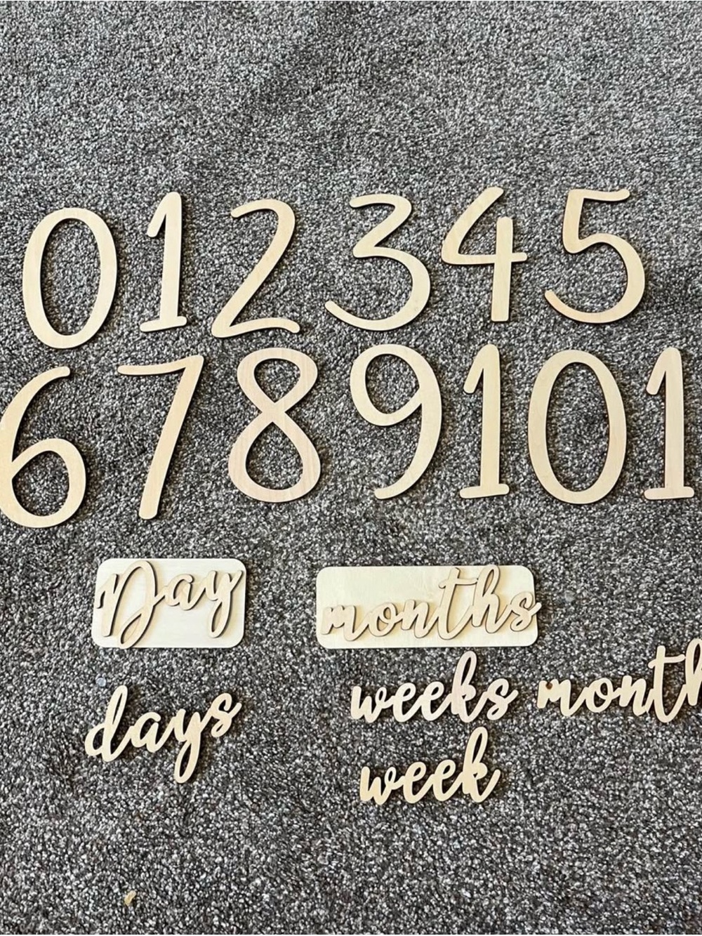 Wooden Baby Milestone Numbers & Words - Natural Beige Set